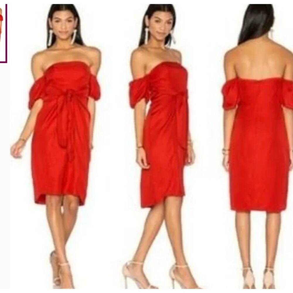 Revolve LPA 146 Puff Sleeve Twisted Tie A Line mini Dress Classic Red Small